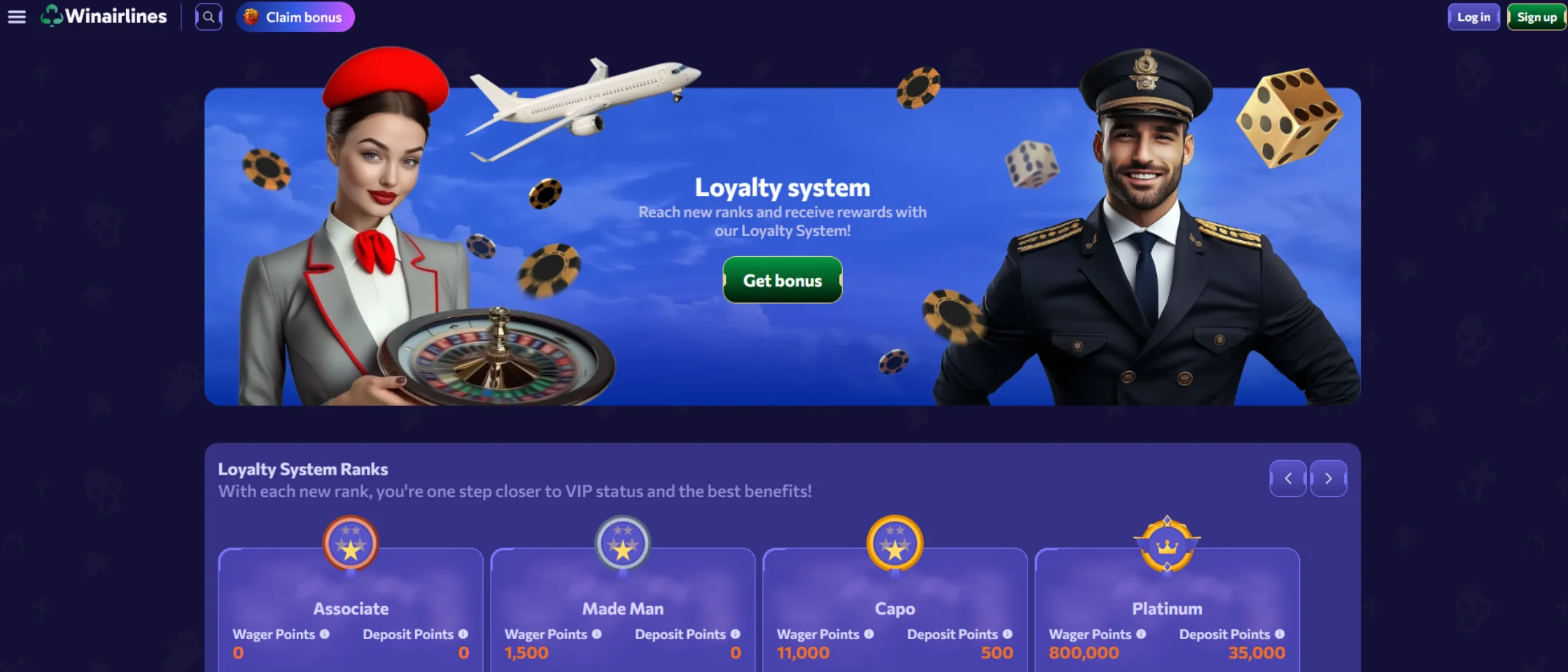 Winairlines loyalty program page