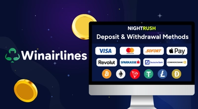 Deposit and withdrawal methods screen with payment icons and coins.