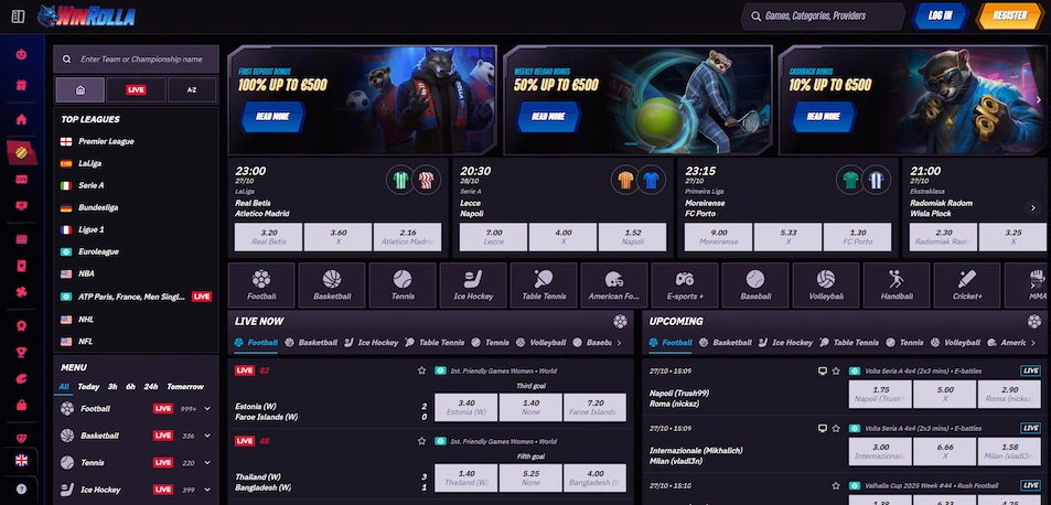 Winrolla Casino sports betting page