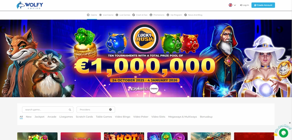 Wolfy Casino casino games page.