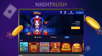 A laptop shows Bet Buffoon with two gold coins against a starry background.