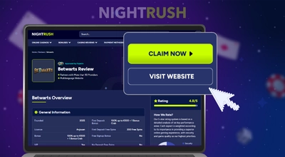 Claim now and visit the website and a cursor with Betwarts on a laptop against a starry background.