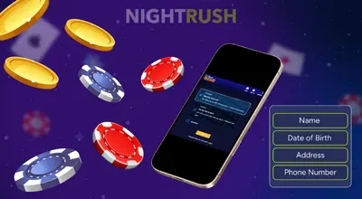 A phone shows Bet Buffoon with a registration button and casino chips against a starry background.