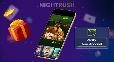 Spin Million is on a phone with a gift box, a golden chip and a verify button on a starry setting.