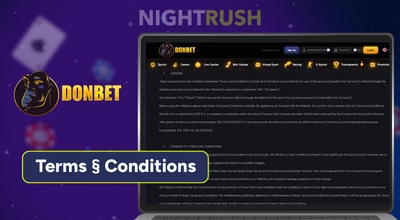 Donbet Casino's terms on a laptop with its logo and terms button.