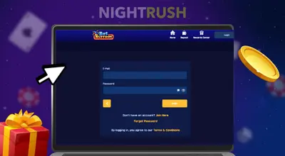 A laptop shows Bet Buffoon with a chip, a gift box and a cursor against a starry background.