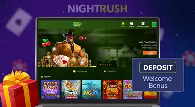 Spin Million is on a laptop with a gift box and a deposit button on a starry setting.