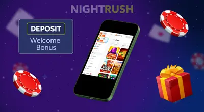 Patang Casino on a phone with two chips, a gift box, and a deposit button on a blue background.