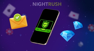 Smartphone displaying a secure transaction shield with a checked email icon and diamonds.