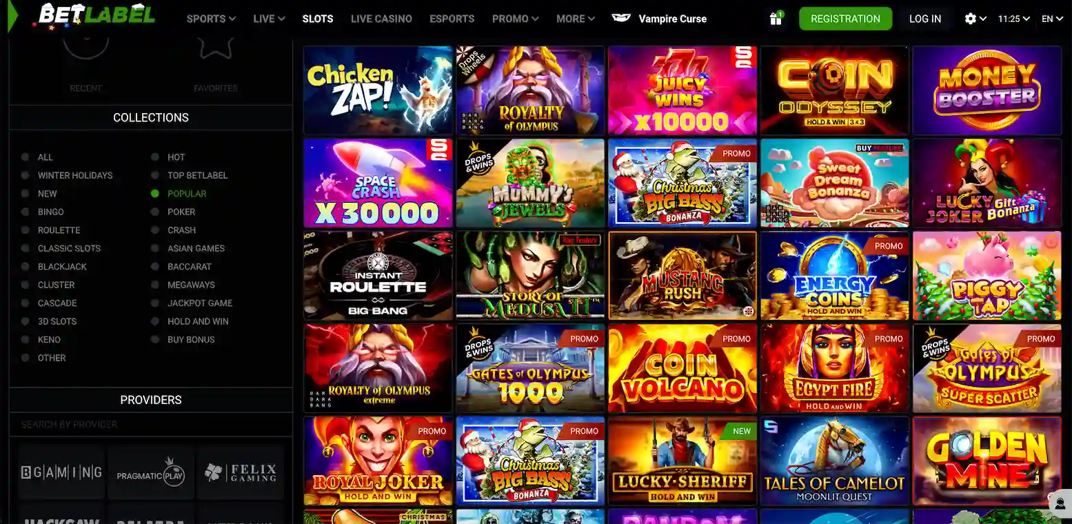 BetLabel Casino game selection.
