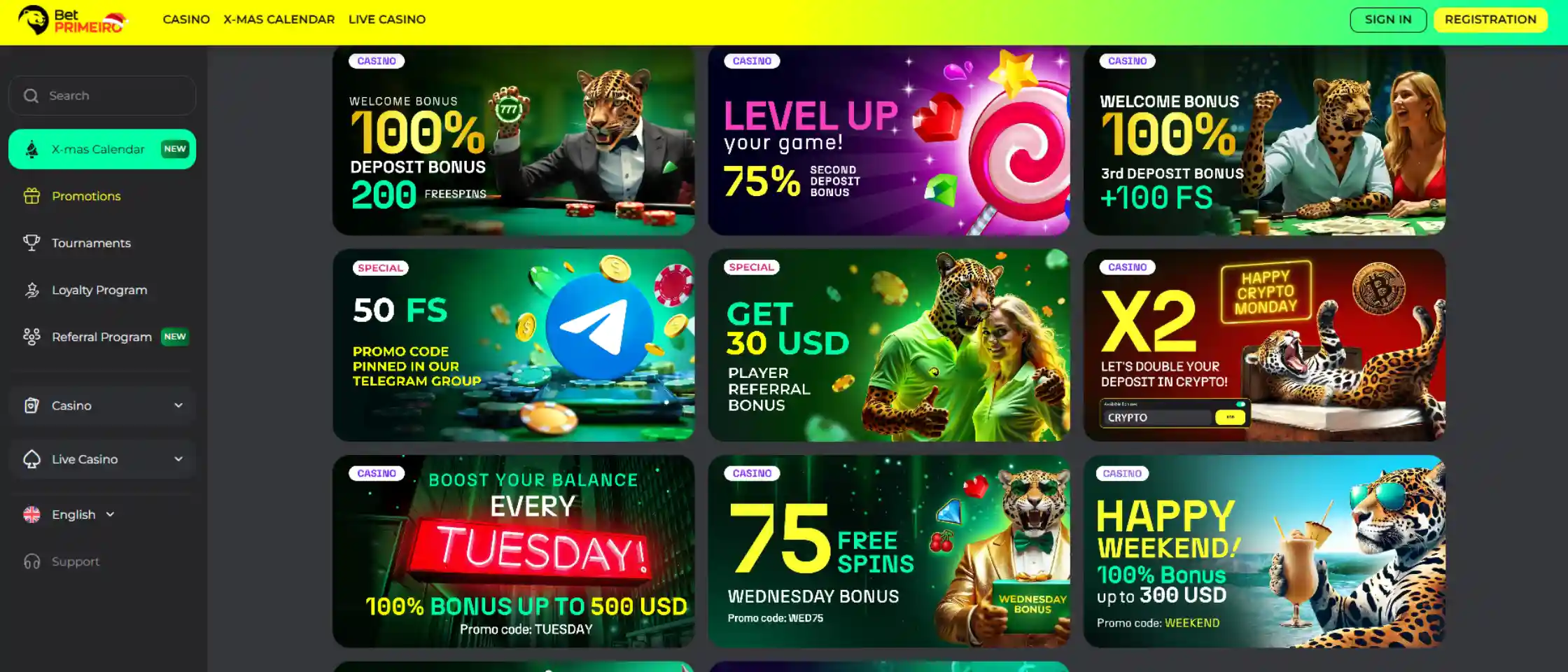Screenshot of promotions page of BetPRIMEIRO.