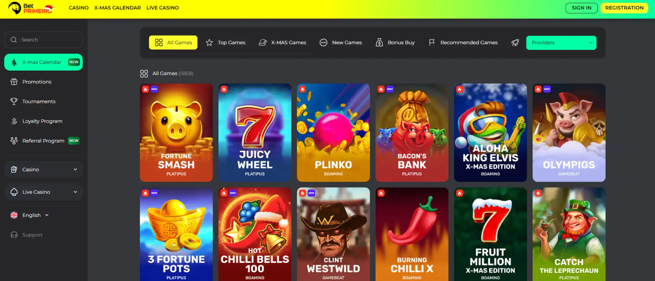 Screenshot of Betprimeiro casino's game selection.