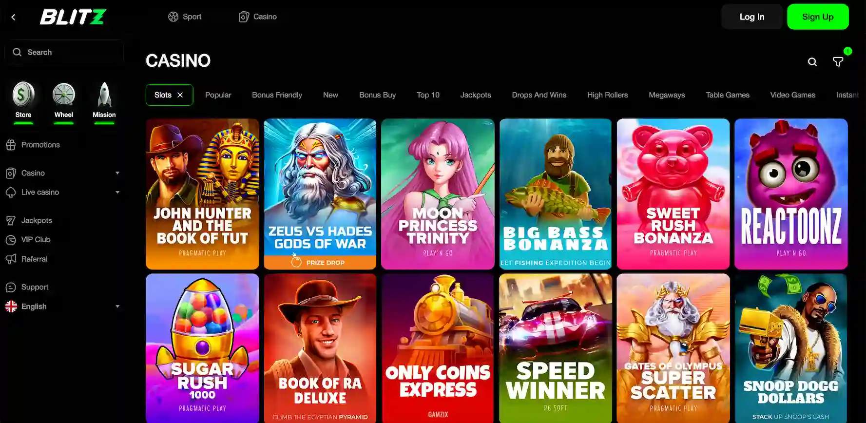 Blitz.bet Casino game selection.