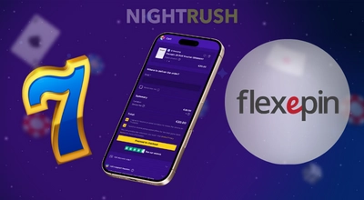 Smartphone showing a shopping cart for a Flexepin voucher next to a large number seven graphic.