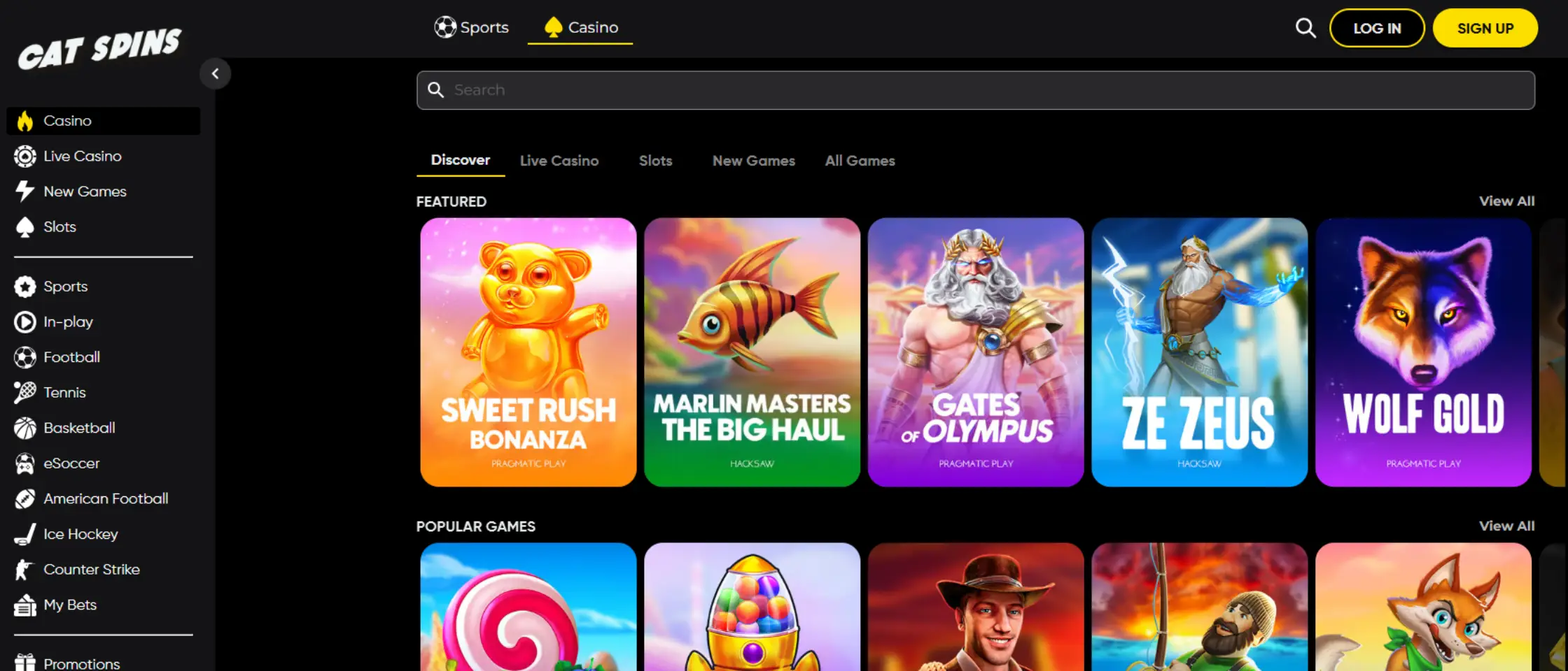 cat spins game selection