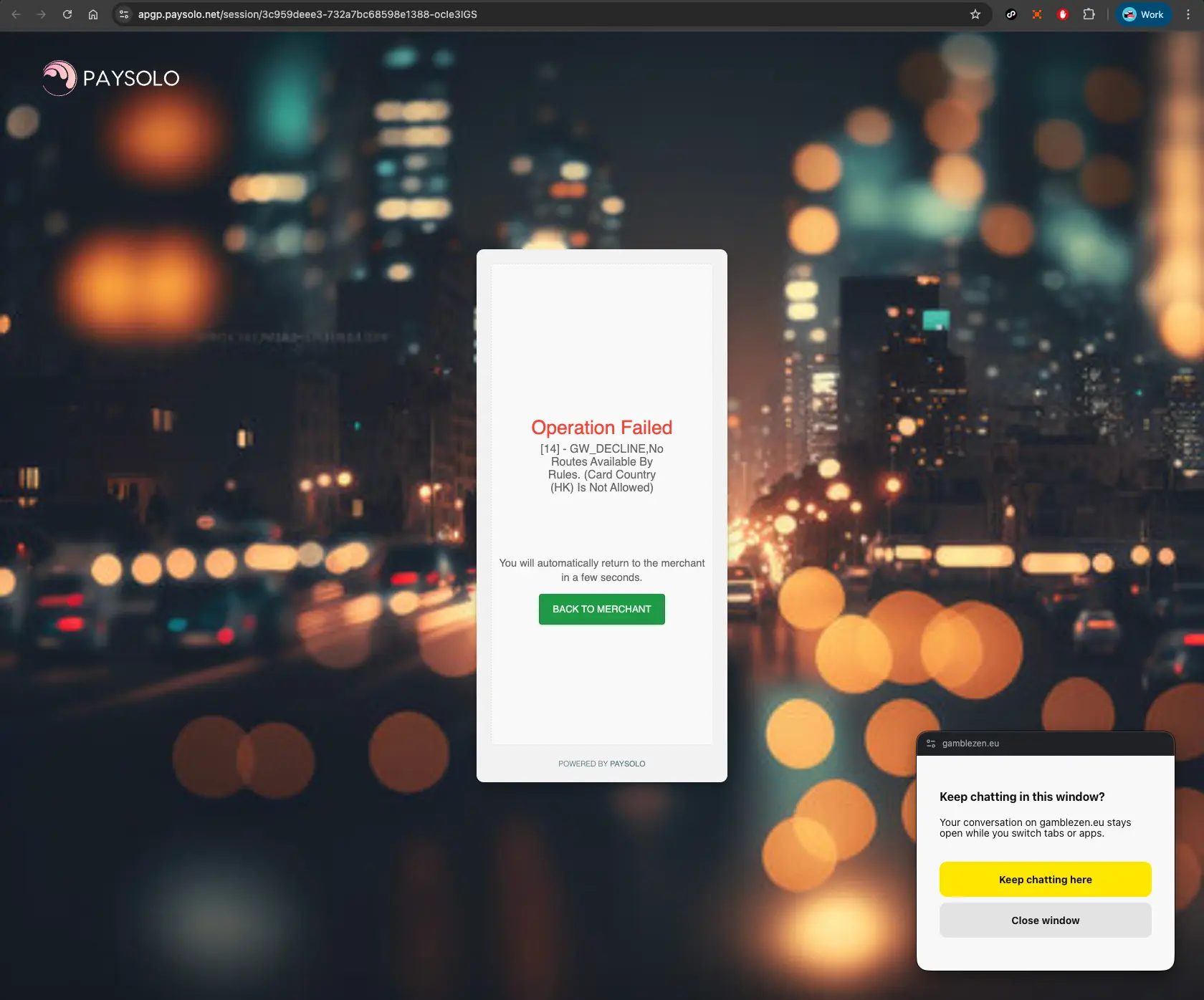 GambleZEN casino deposit failed screen