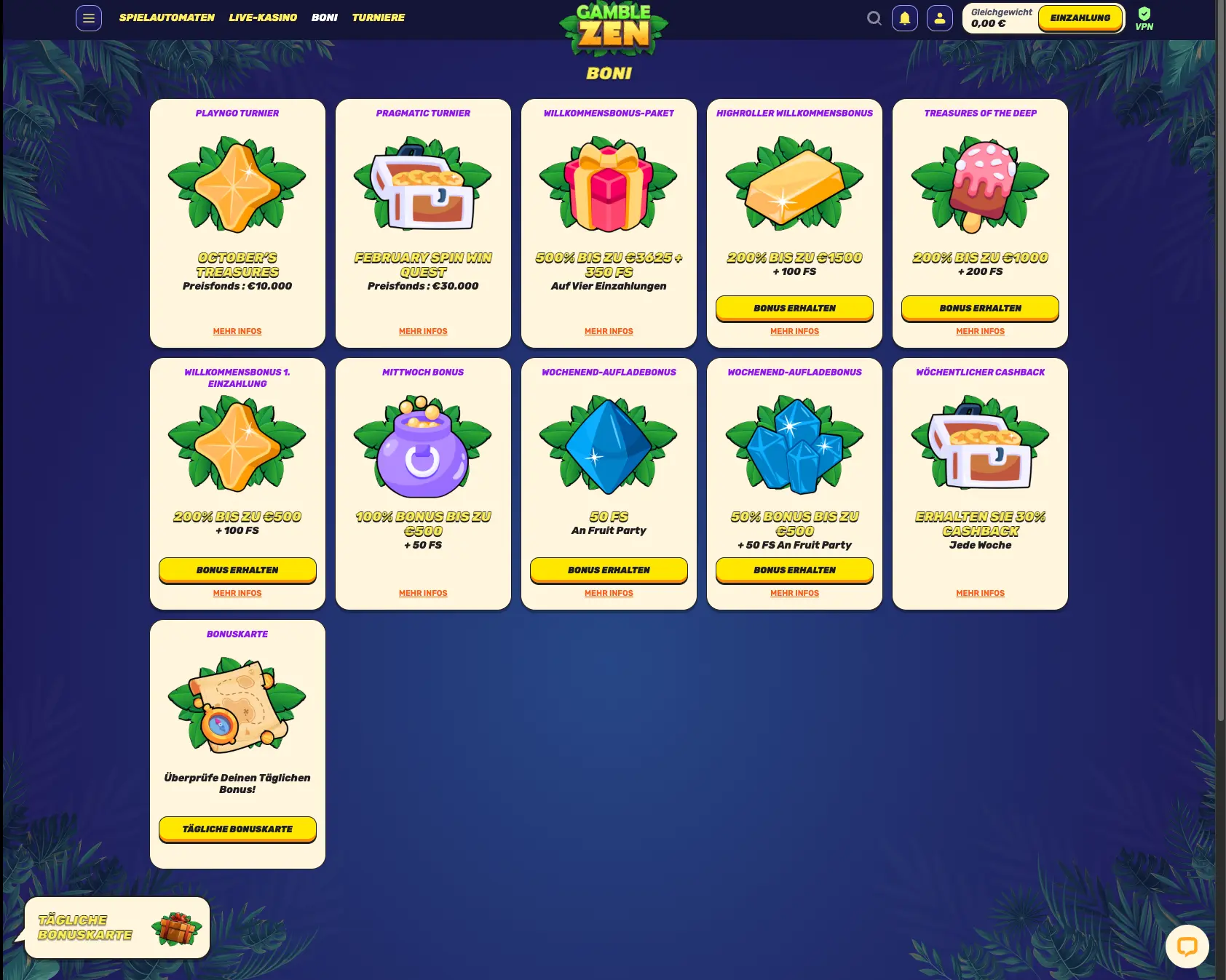 GambleZEN casino bonuses screen