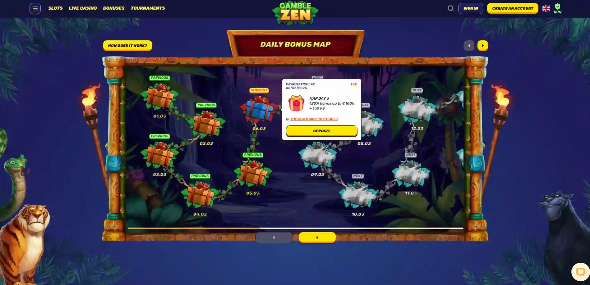 Gamblezen Casino daily bonus map