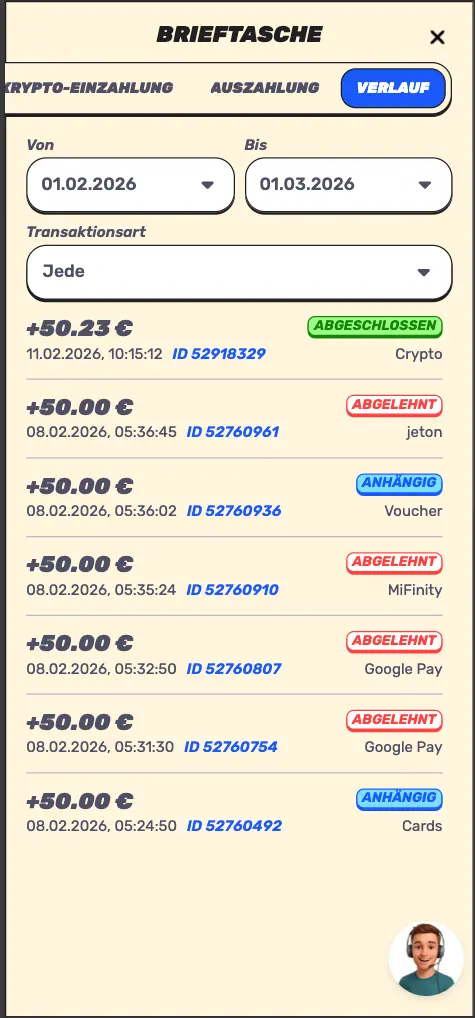 GambleZEN casino mobile payment history screen