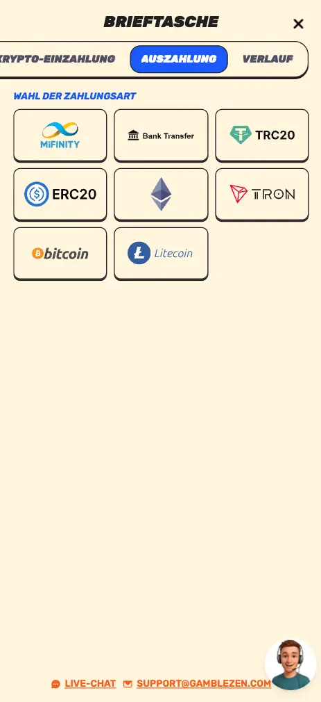 GambleZEN casino mobile payment methods screen
