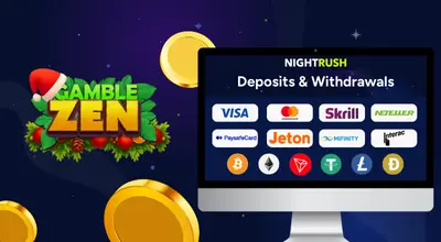 Laptop shows available payment methods, Gamblezen logo next to it.