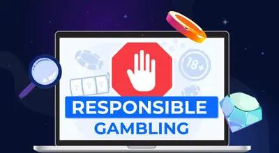 Responsible Gambling on a laptop with casino items against a starry setting.