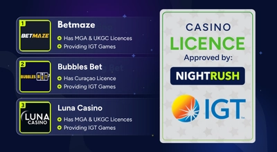 Infographic showing popular casinos, IGT logo.