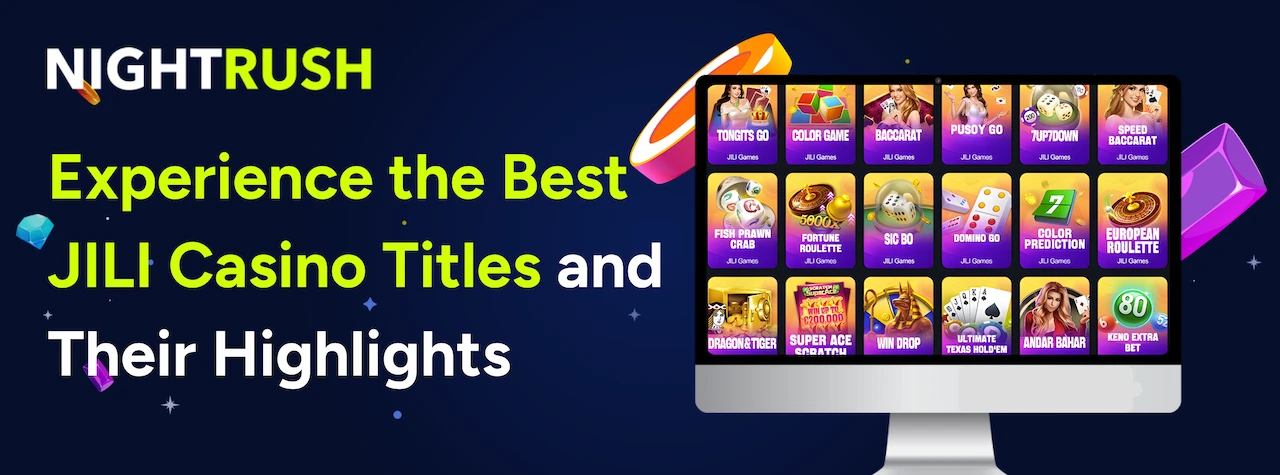 Laptop showing JILI Games & text on a blue background.