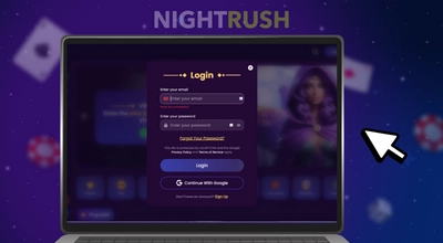 Laptop screen showing a casino registration pop-up form with various registration methods and a welcome bonus selection.