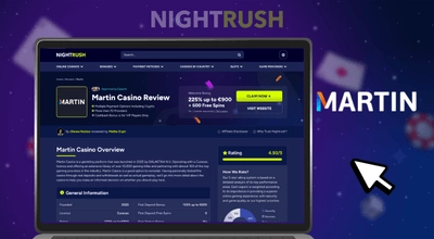 Screenshot der Martin Casino Website oder App mit hervorgehobenen Funktionen