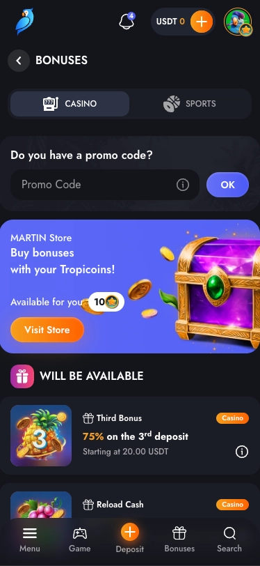 Martin casino bonus code screen