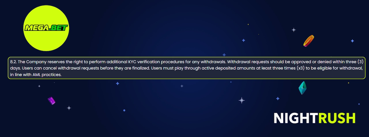 Mega.bet Casino withdrawal requirement.