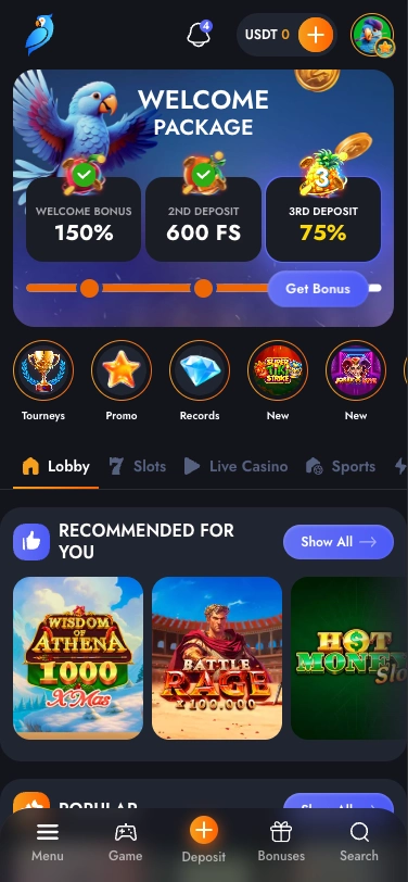 Martin casino homepage screen