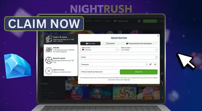 Laptop screen showing various welcome bonus options next to a large red gift box.