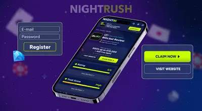 Smartphone displaying a casino review with high rating next to a Claim Now button.