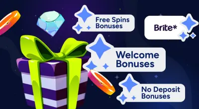 Several casino bonuses with the Brite logo on a blue background.