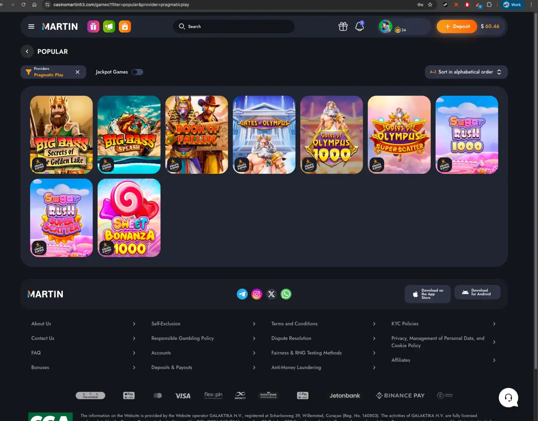 Martin casino pragmatic play games screen