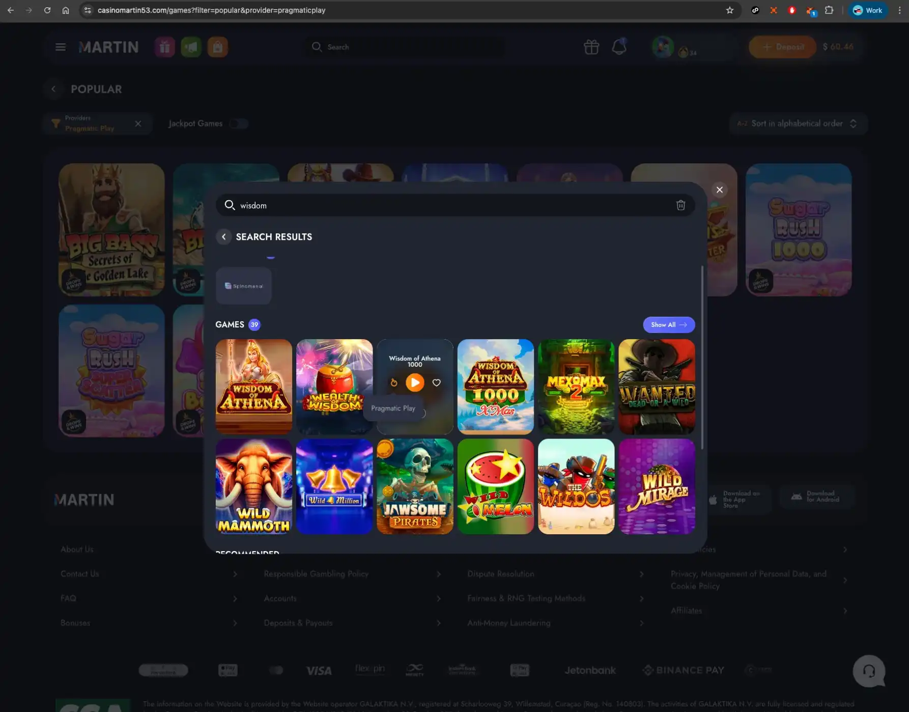 Martin casino search screen
