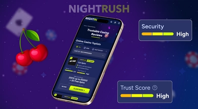 Image of a mobile casino review showing high Security and Trust Scores.