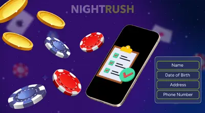 Smartphone with a checklist on screen, surrounded by floating casino chips and coins.