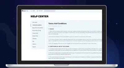 Laptop showing Rocketspin's terms and conditions page.