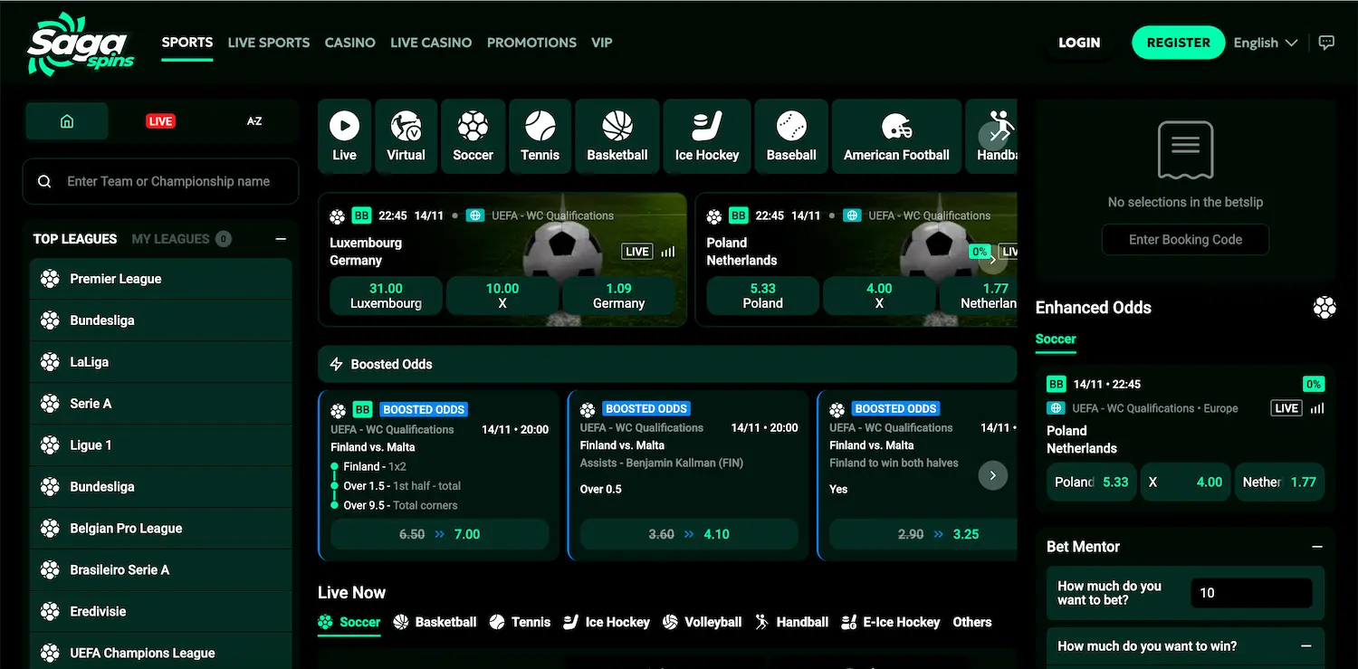 Saga Spins sportsbook.