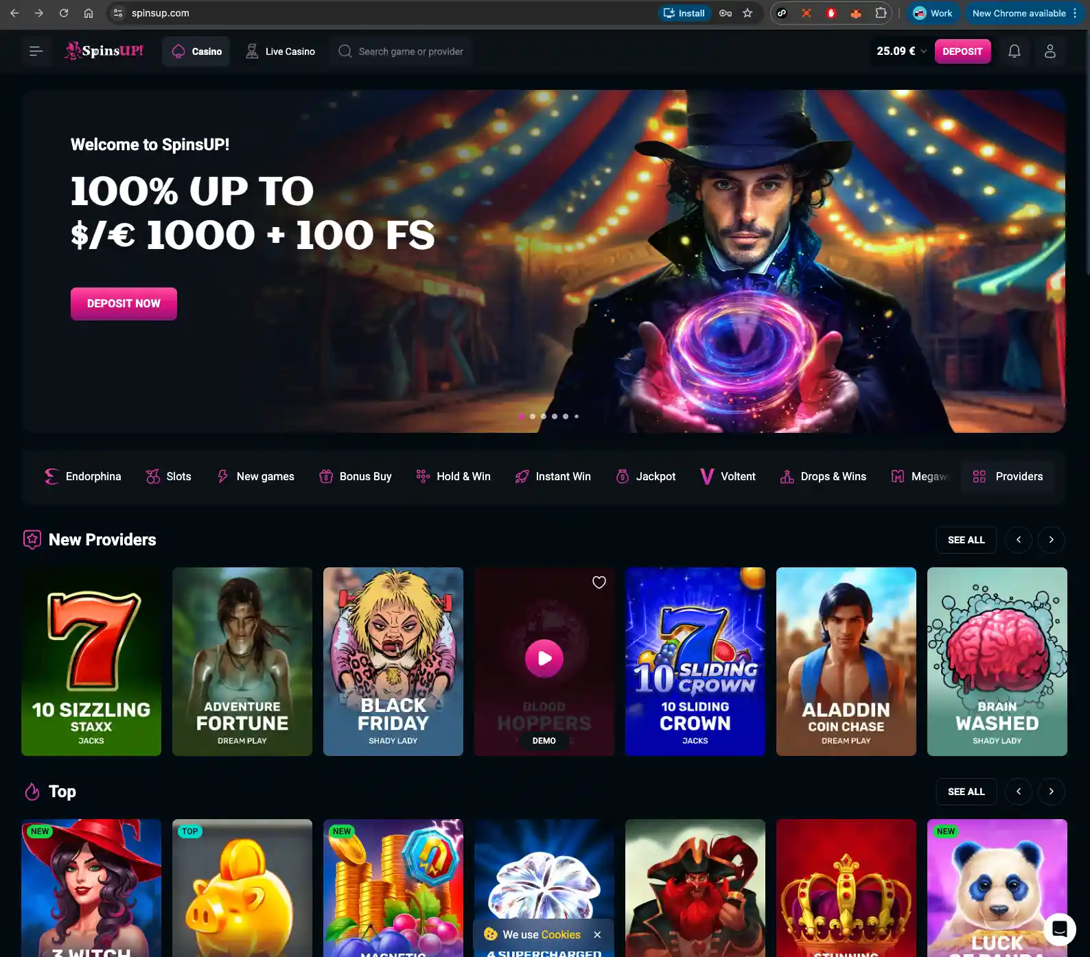 SpinUP Casino homepage