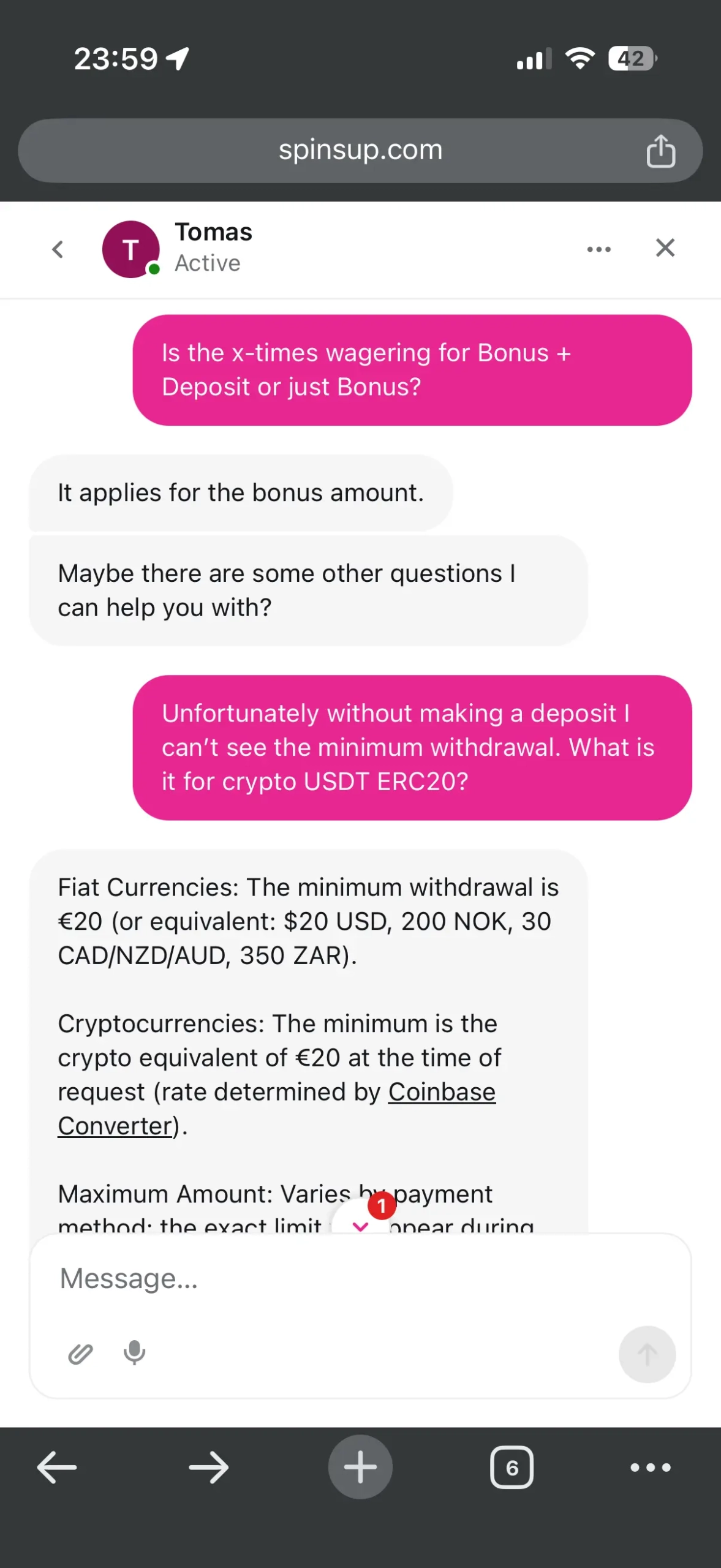 SpinsUP Casino customer support
