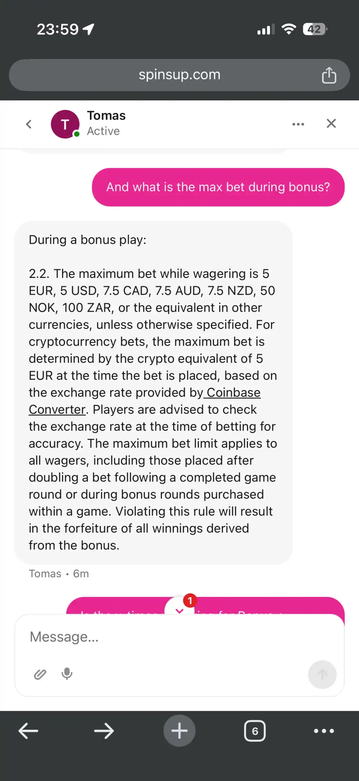 SpinsUP Casino live chat