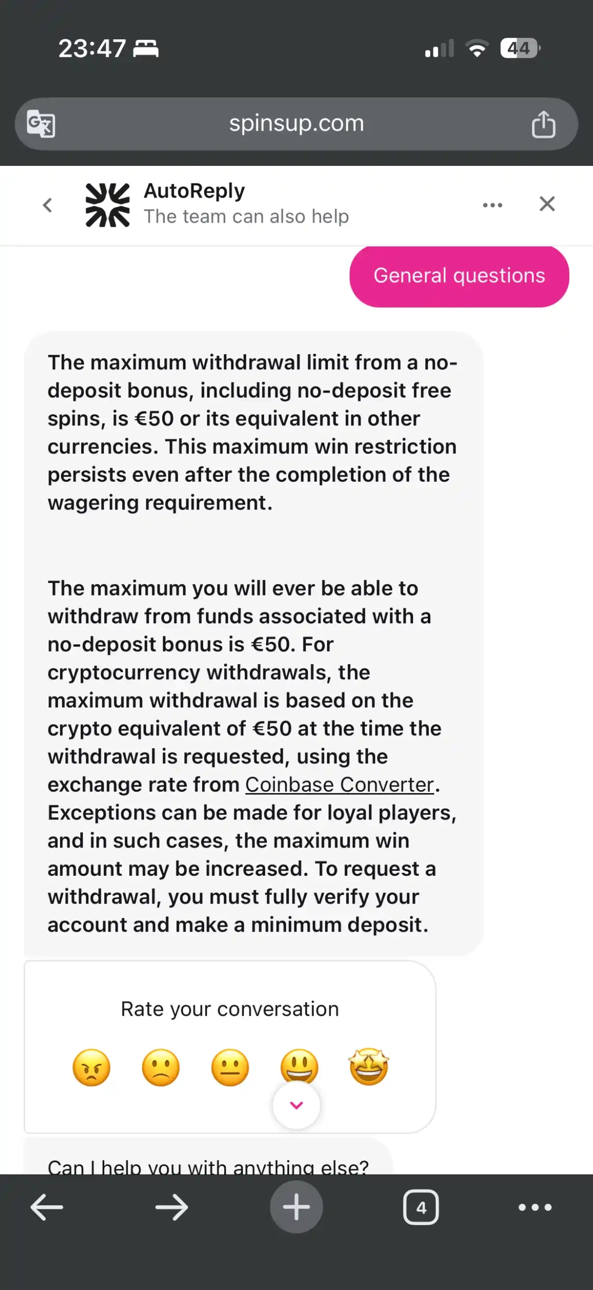 SpinsUP Casino live chat
