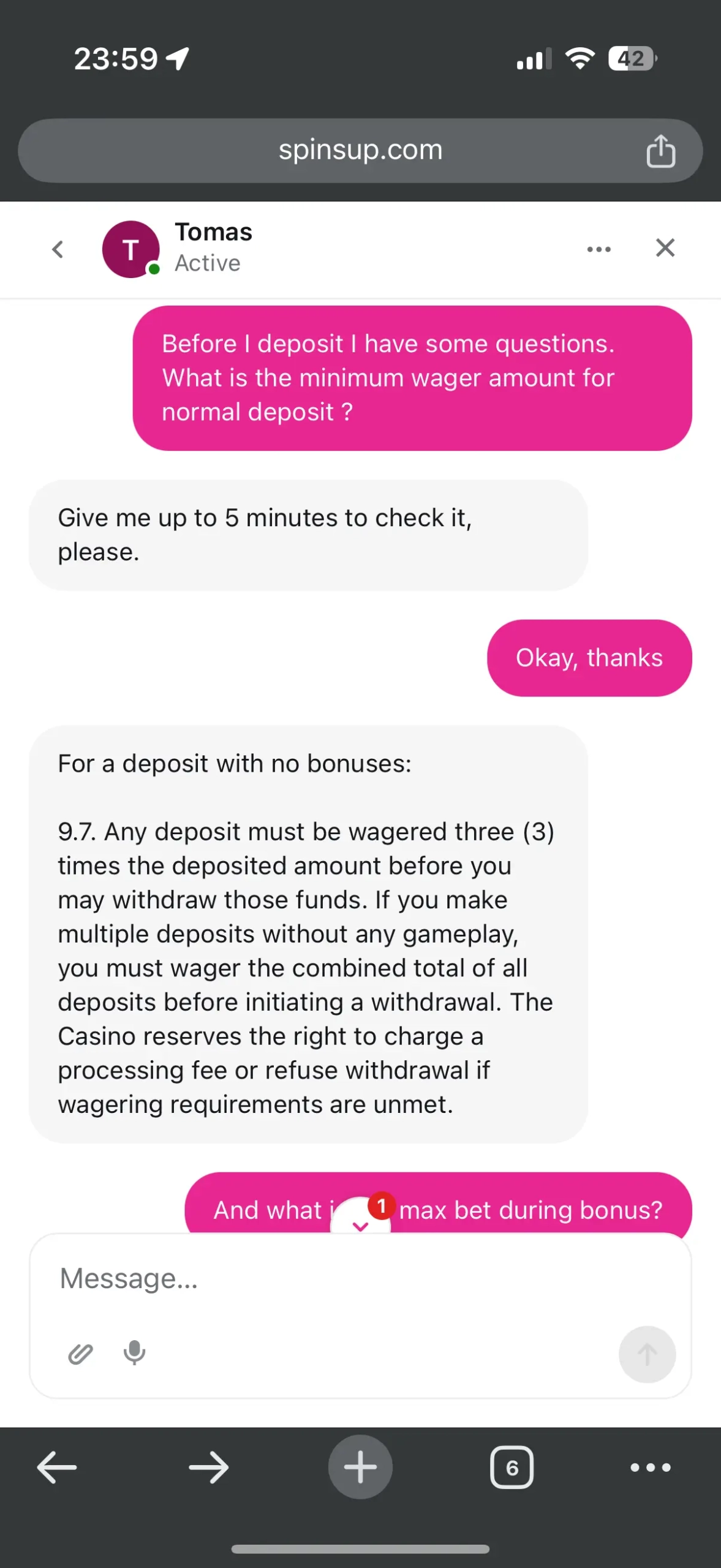 SpinsUP Casino live chat