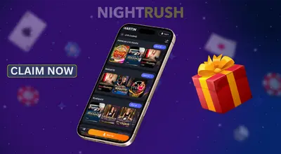 A mobile casino lobby with live games, a gift icon, and a Claim Now button.