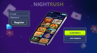 OrionsBet on a phone with a trust score, a claim now button, and gems against a starry background.
