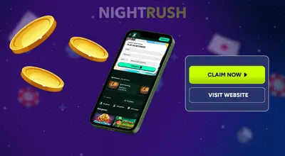 Image showing a casino mobile interface with Claim Now and Visit Website buttons.